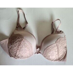 Maidenform Bra Size 34 B  Nude Push Up Padded Lace Plunge Bow